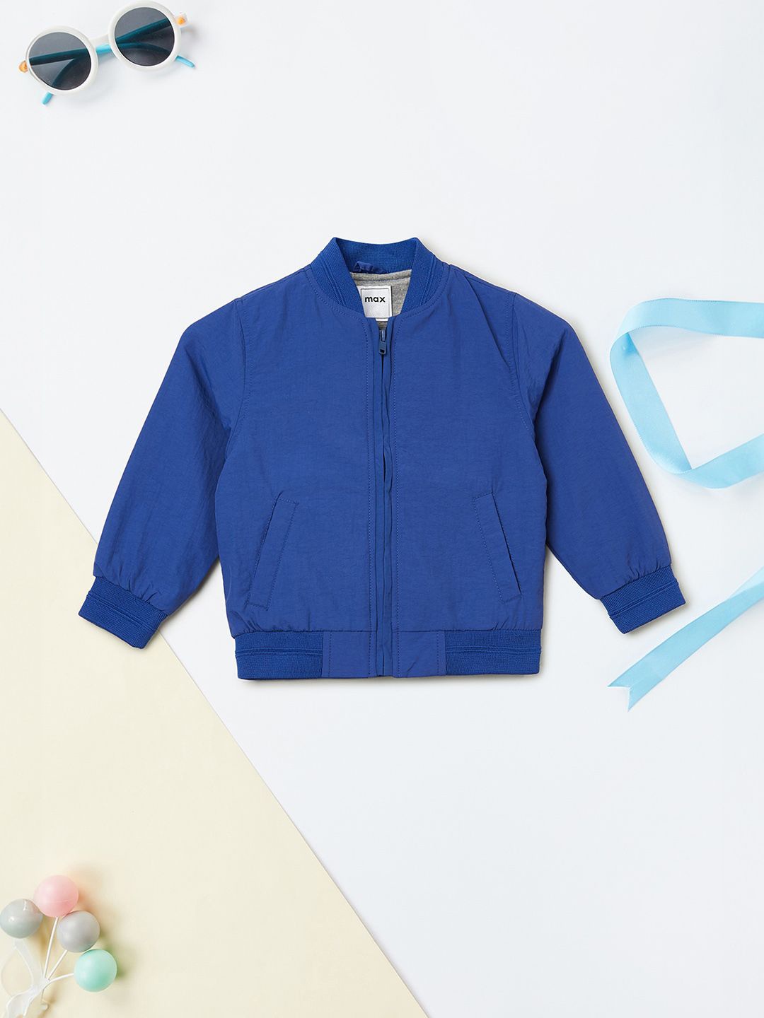 

max Boys Solid Stand Collar Long Sleeves Bomber Jacket, Blue