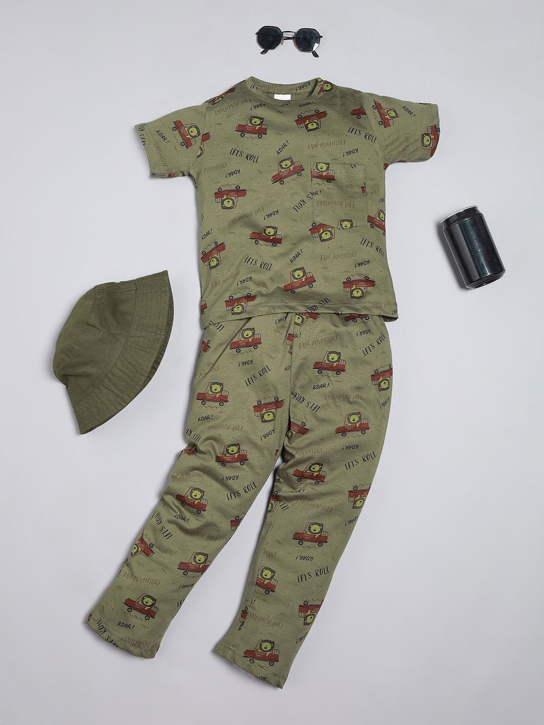 

RAINE AND JAINE Boys Printed Night suit, Khaki