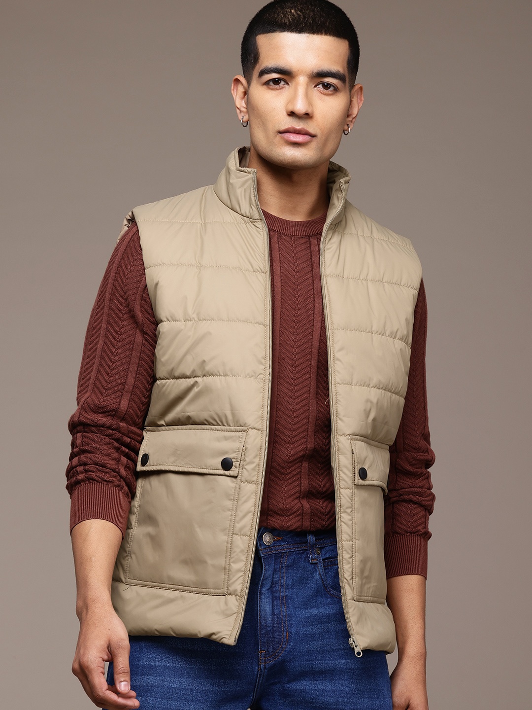 

The Roadster Lifestyle Co. Lightweight Oversized Pockets Gilet Jacket, Beige