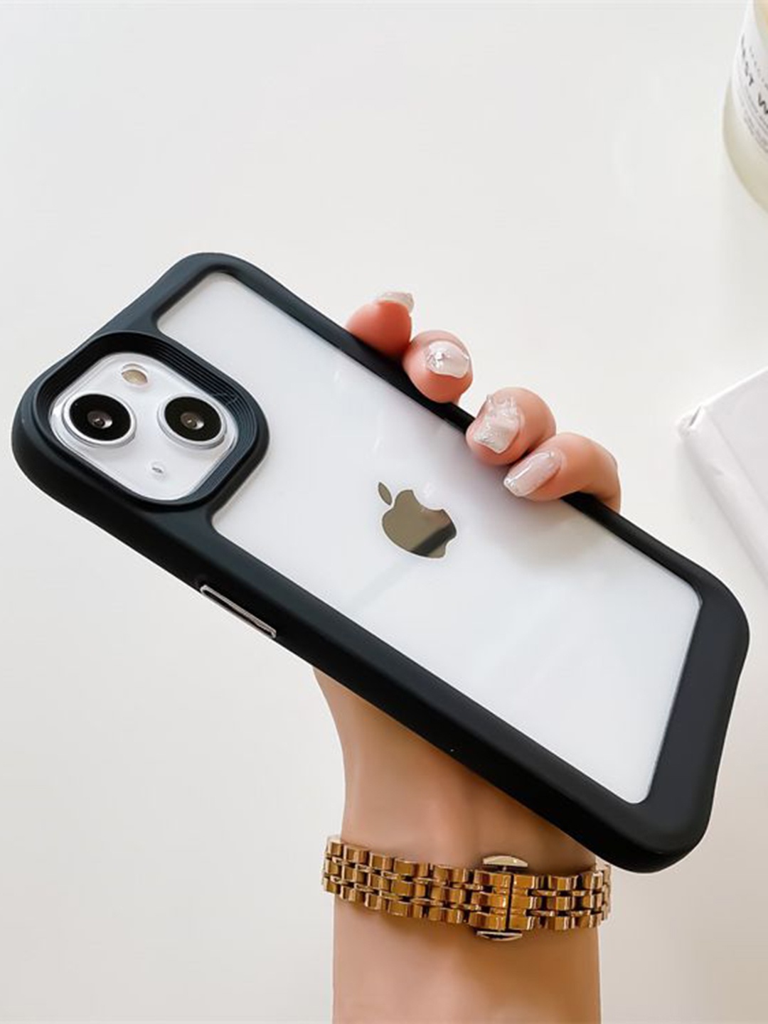 

Luxury Kase Acrylic Transparent Shock Proof Armor iPhone 14 Plus Back Case, Black