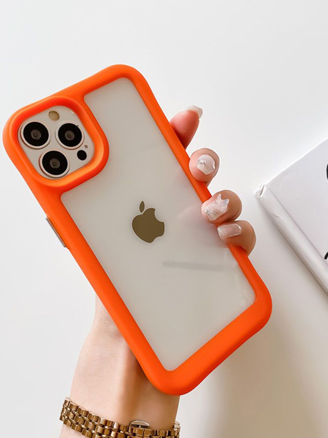 

Luxury Kase Acrylic Transparent Shock Proof Armor iPhone 12 Pro Max Back Case, Orange