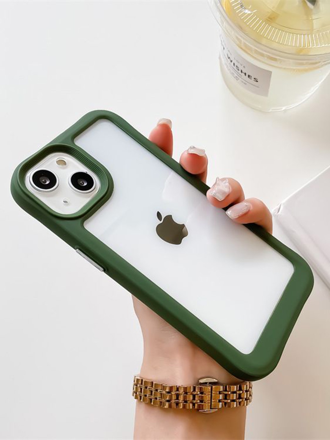 

Luxury Kase Acrylic Transparent Shock Proof Armor iPhone 15 Plus Back Case, Green