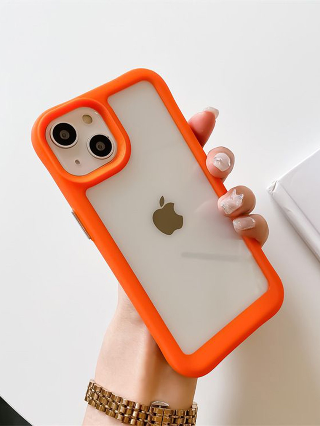 

Luxury Kase Acrylic Transparent Shock Proof Armor iPhone 15 Back Case, Orange