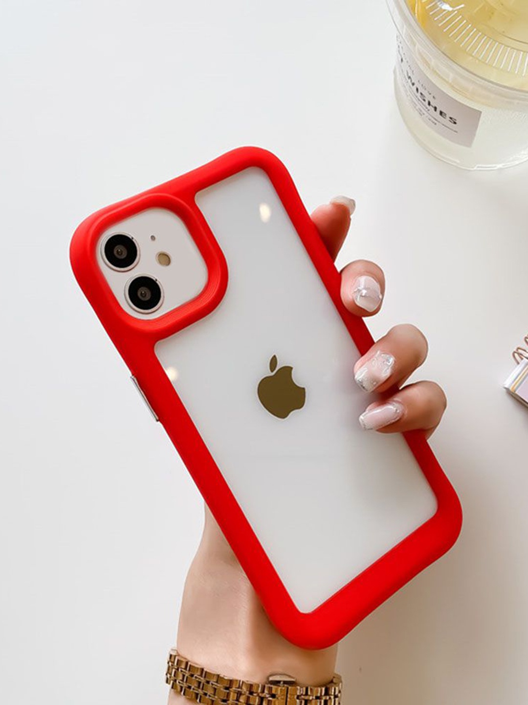 

Luxury Kase Acrylic Transparent Shock Proof Armor iPhone 12 Back Case, Red