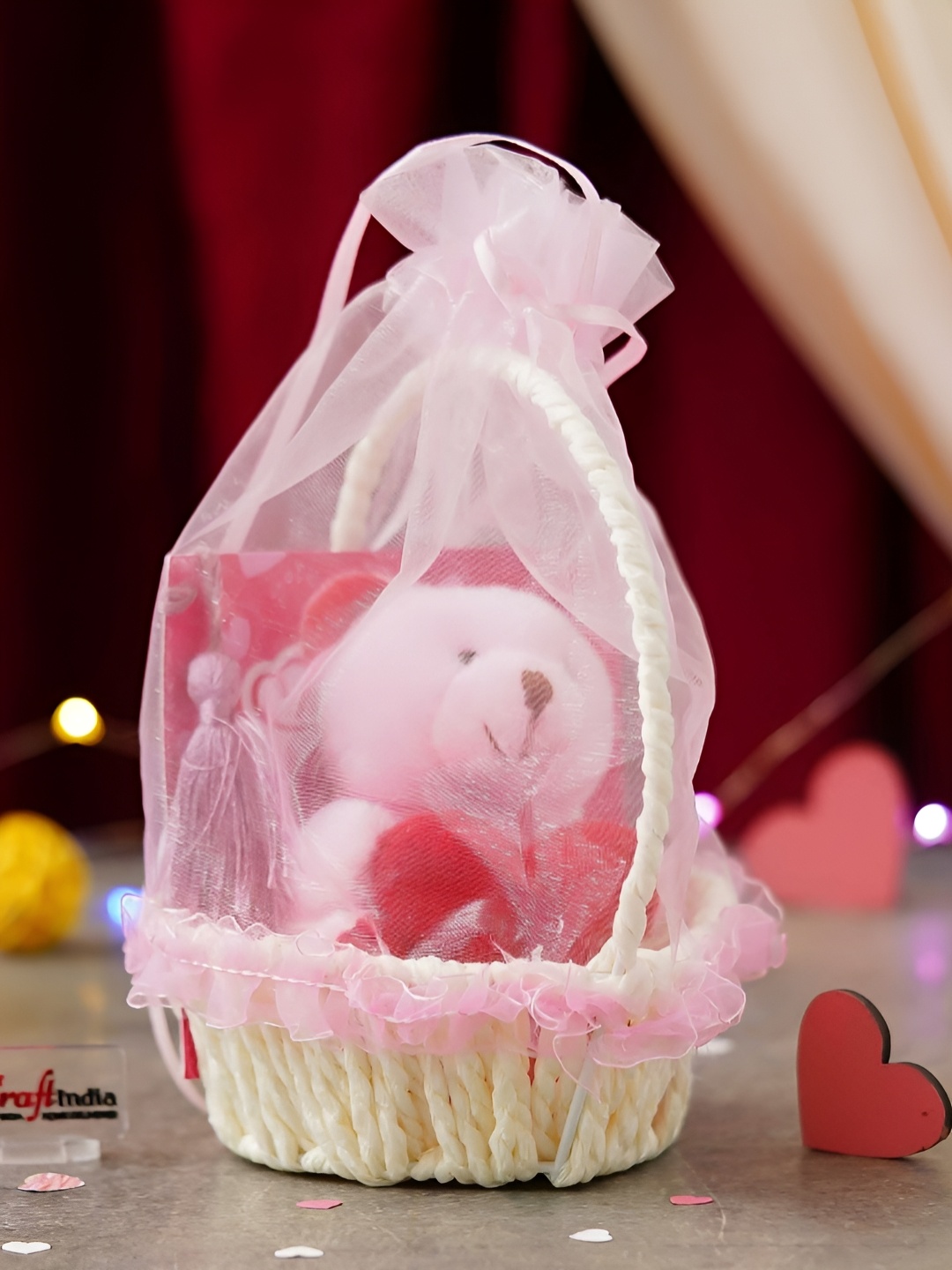 

eCraftIndia Pink Red Love Heart Teddy Bear Teddy Day Valentine Gift Set