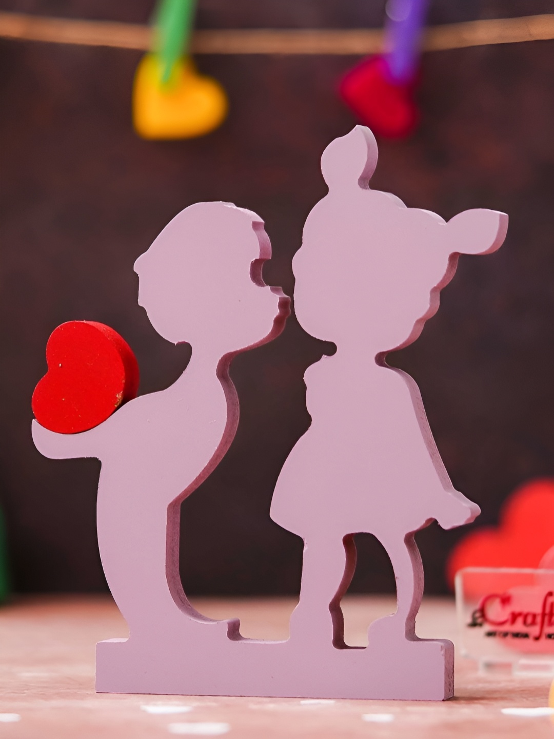 

eCraftIndia Pink & Red Wooded Boy Kissing Girl Showpiece