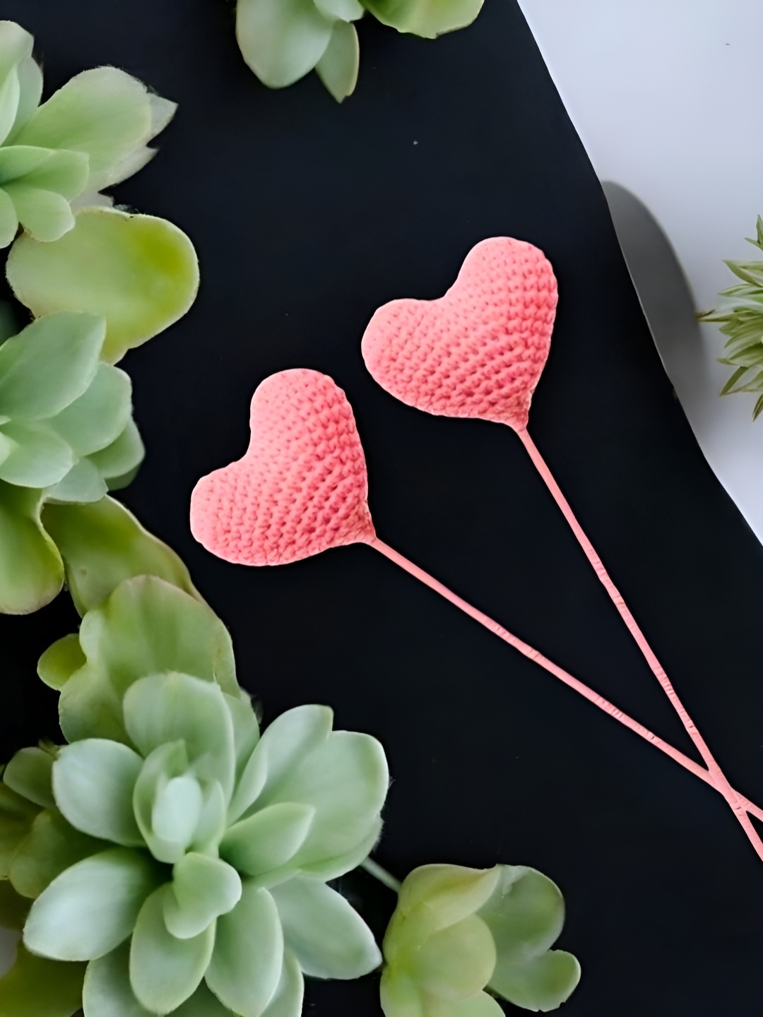 

eCraftIndia Crochet Heart Shaped Love Sticks Valentine Day Gift, Pink