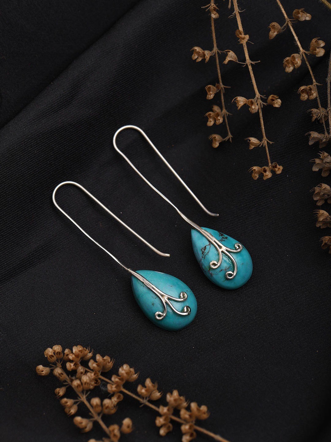 

Exotic India Tear Drop Tyrone Turquoise Earrings, Silver