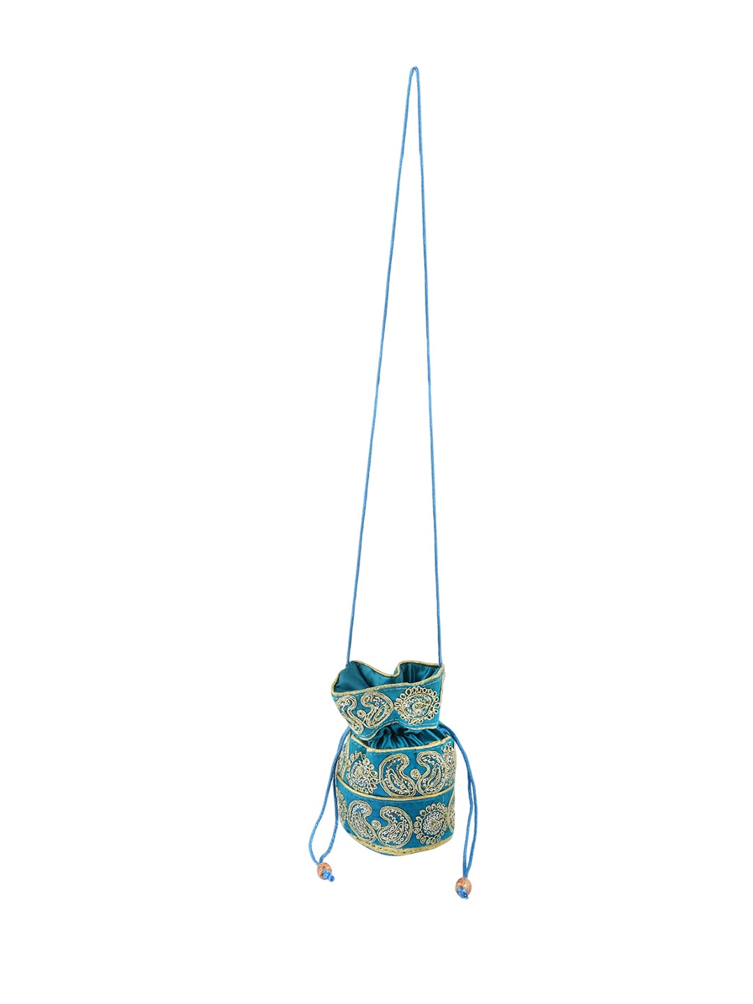 

MEMOIR Embellished Zari Work Ethnic Potli Clutches, Turquoise blue