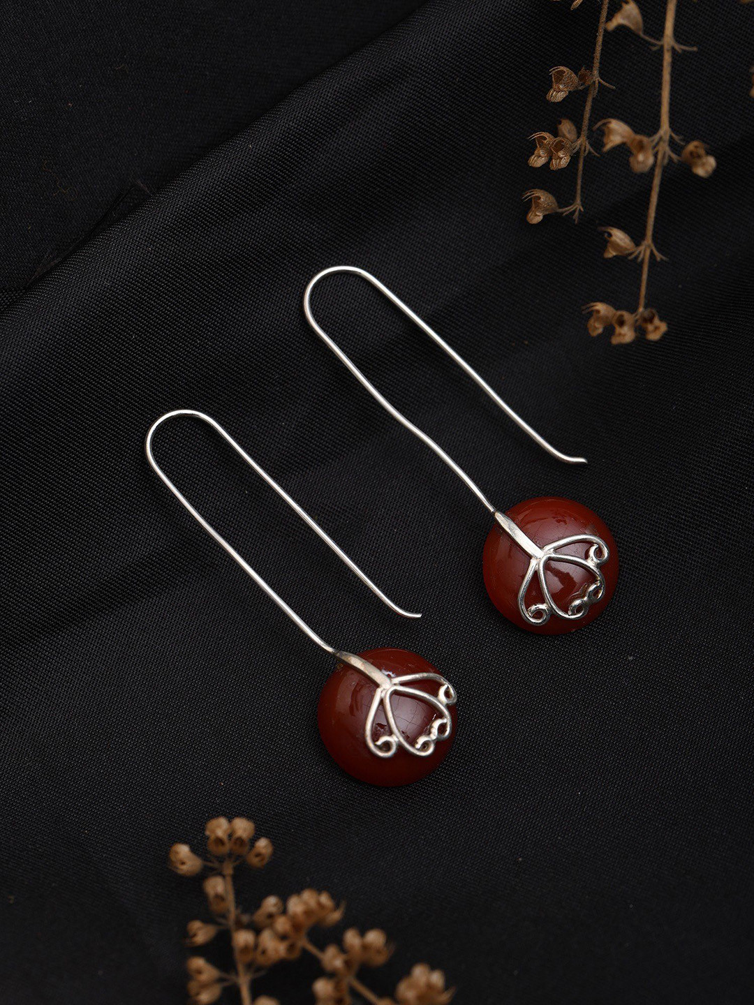 

Exotic India Round Shape Carnelian Hook Earrings, Brown