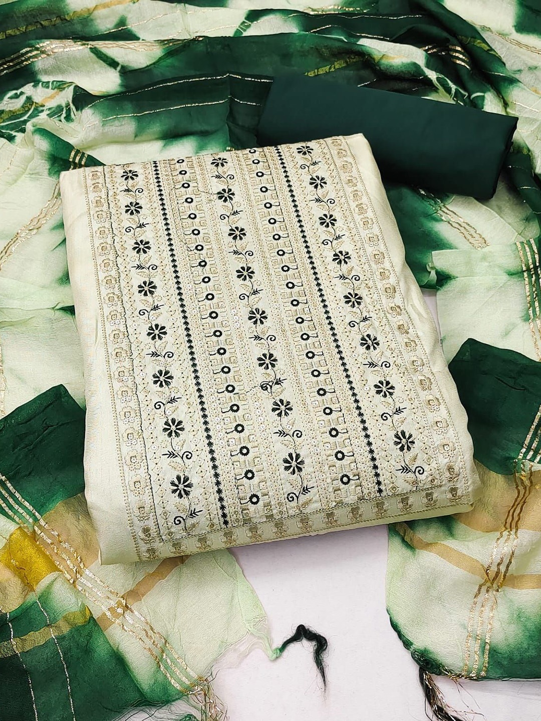 

A TO Z CART Floral Embroidered Sequinned Unstitched Dress Material, Sea green