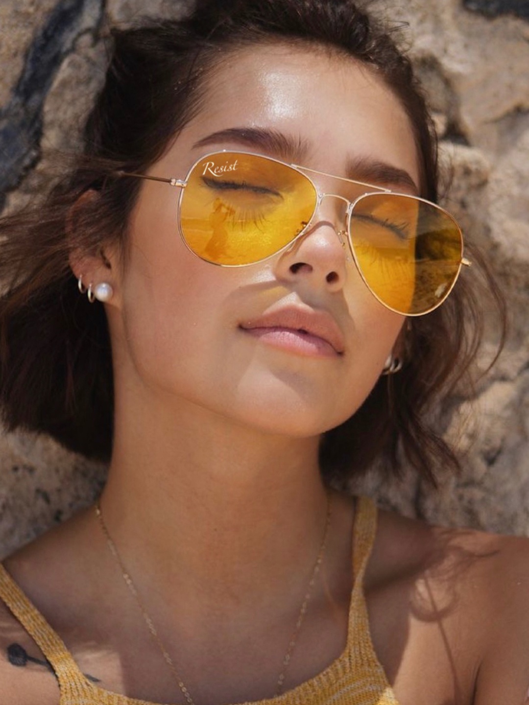 

RESIST EYEWEAR Unisex Aviator Sunglasses with UV Protected Lens, Yellow