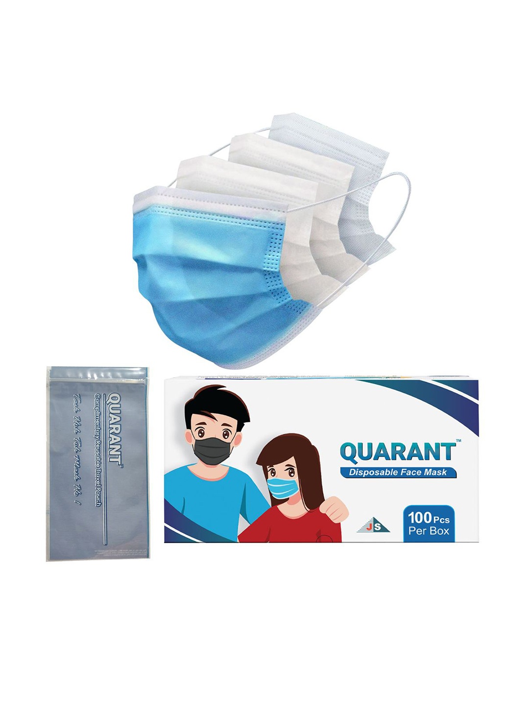 QUARANT Pack Of 100 4-Ply Outdoor Anti-Pollution Disposable Masks, Blue