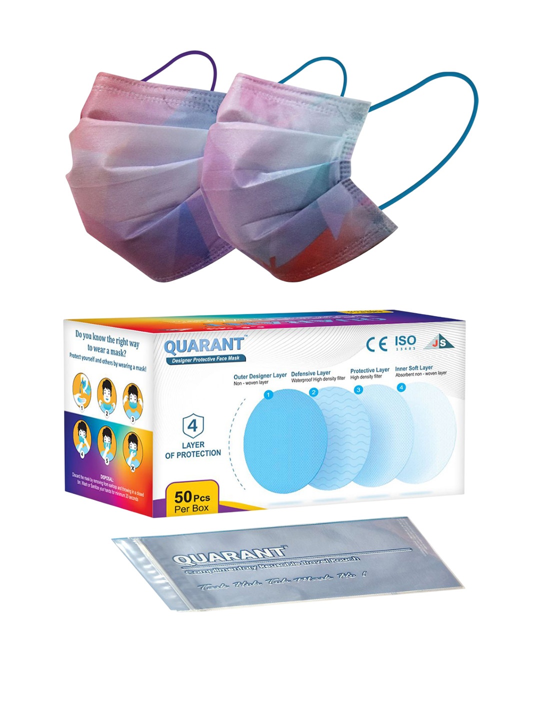 

QUARANT Set Of 50 4-Ply Outdoor Anti-Pollution Reusable & Disposable Masks, Purple