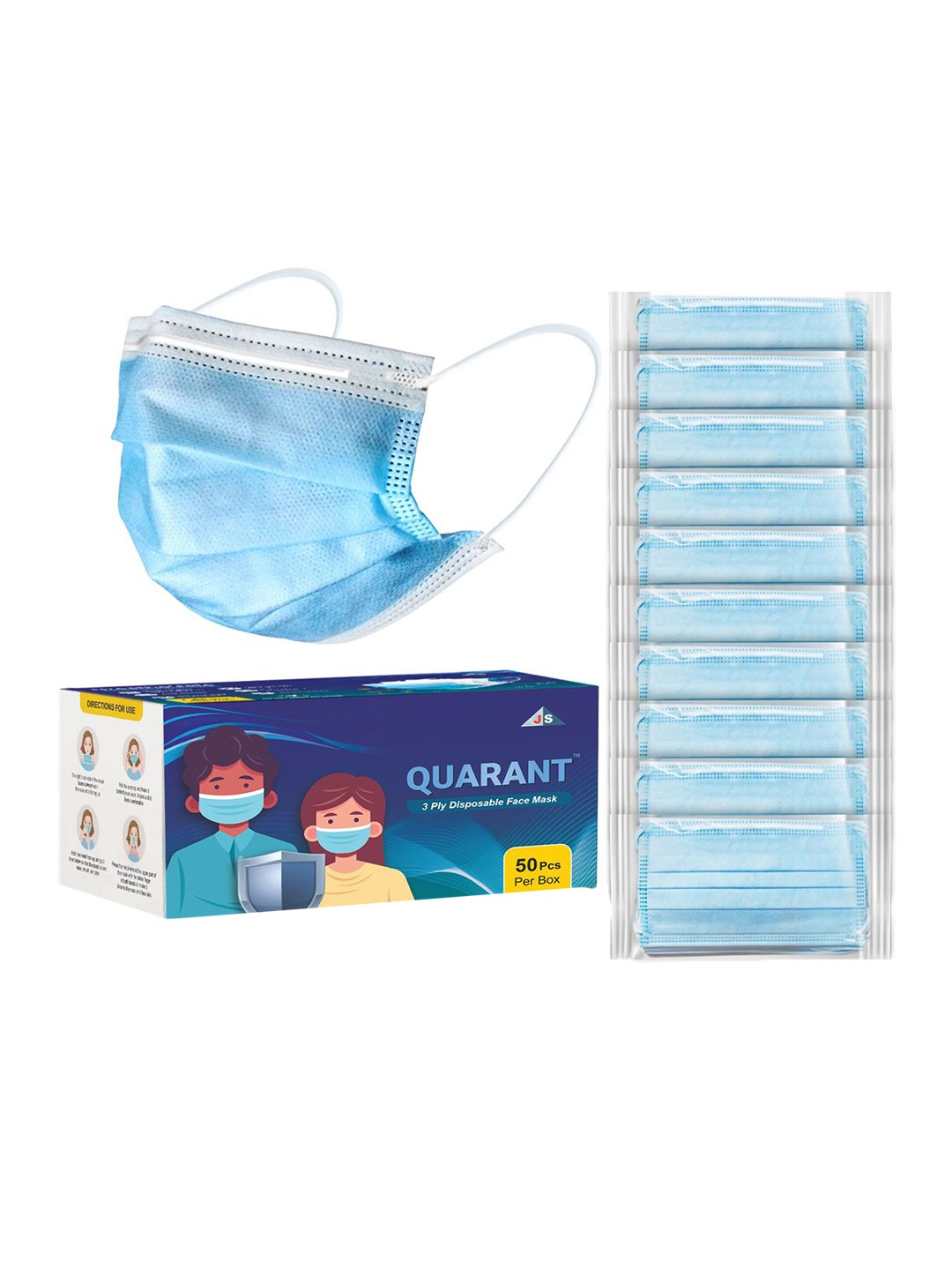 

QUARANT Set Of 50 3 Ply Anti Pollution Disposable Face Mask, Blue