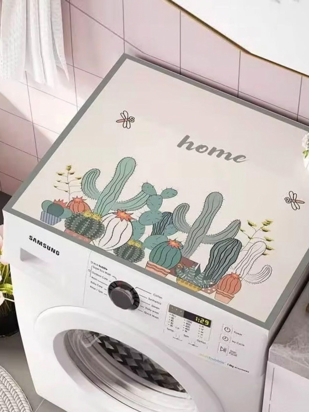 

HomeCloud Beige & Green Printed Non-Slip Washing Machine Top Protector Mat