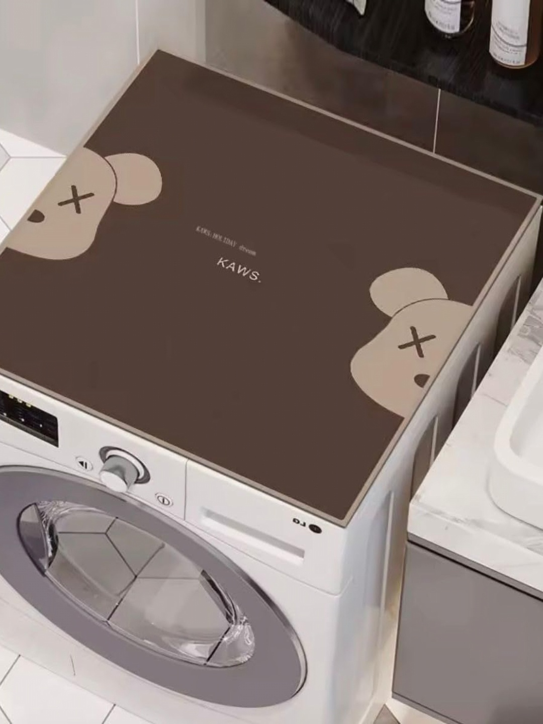 

HomeCloud Brown & Beige Printed Non-Slip Washing Machine Top Protector Mat