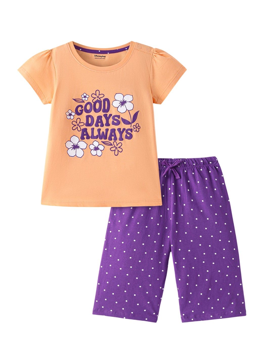 

Honeyhap Girls Printed Night suit, Orange