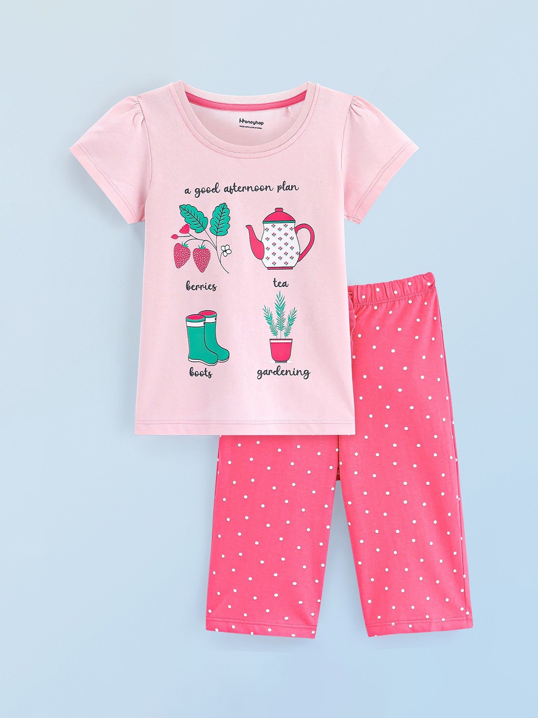 

Honeyhap Girls Printed Night suit, Pink