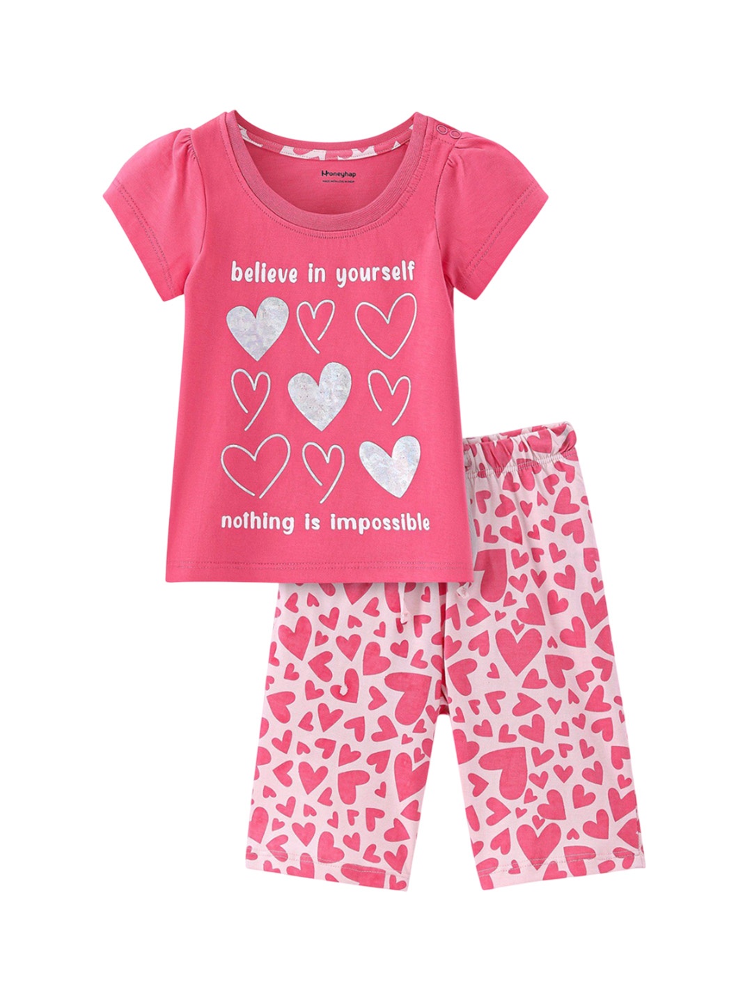 

Honeyhap Girls Printed Night suit, Pink