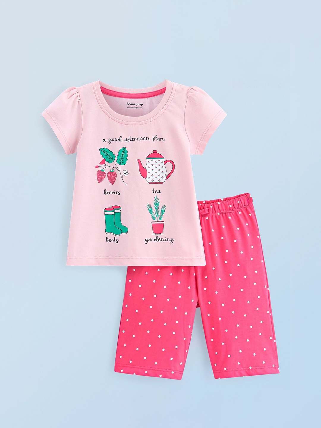 

Honeyhap Girls Printed Night suit, Pink