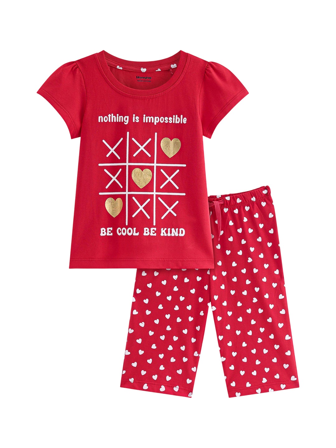 

Honeyhap Girls Printed Night suit, Red