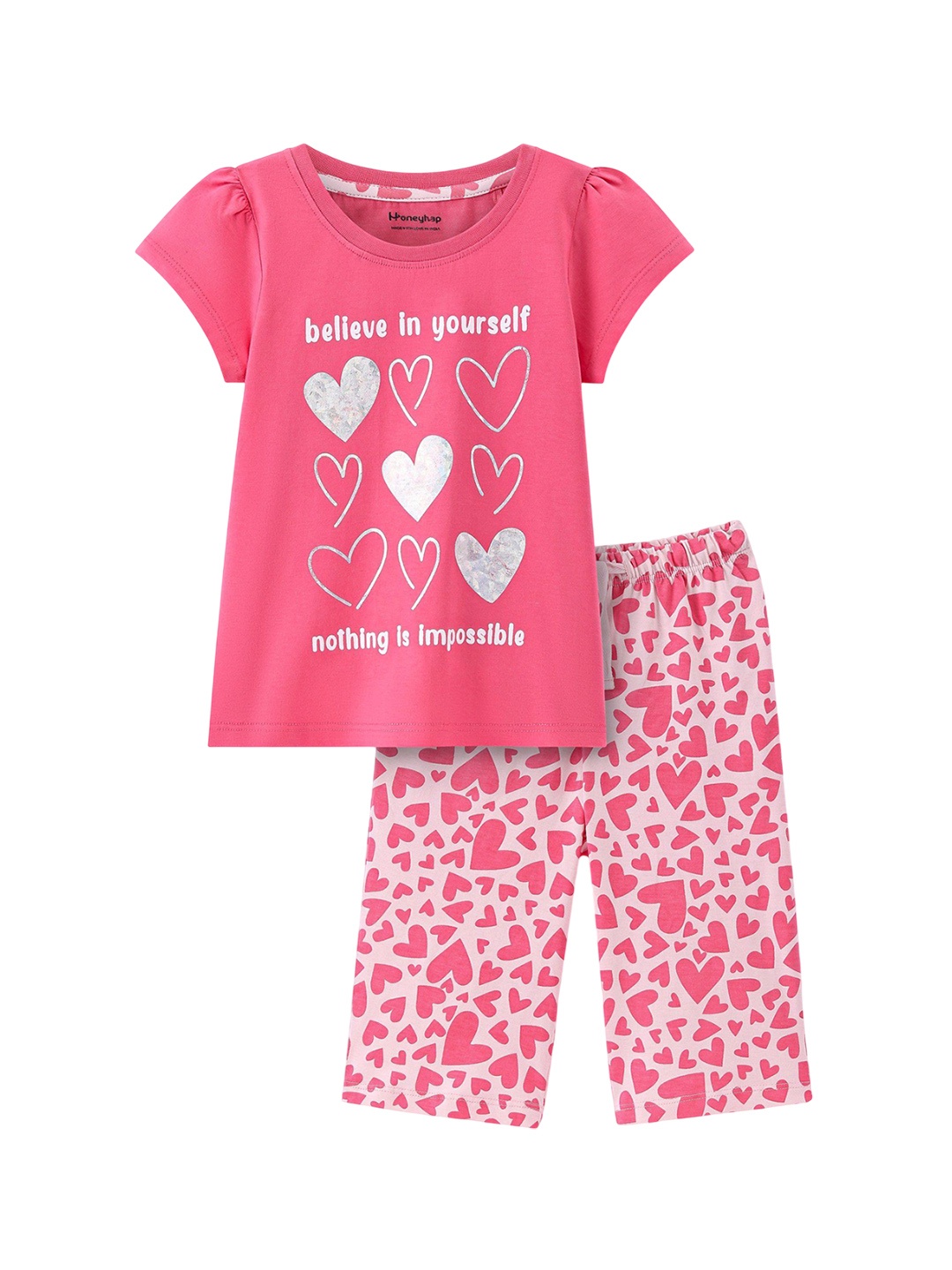 

Honeyhap Girls Printed Night suit, Pink