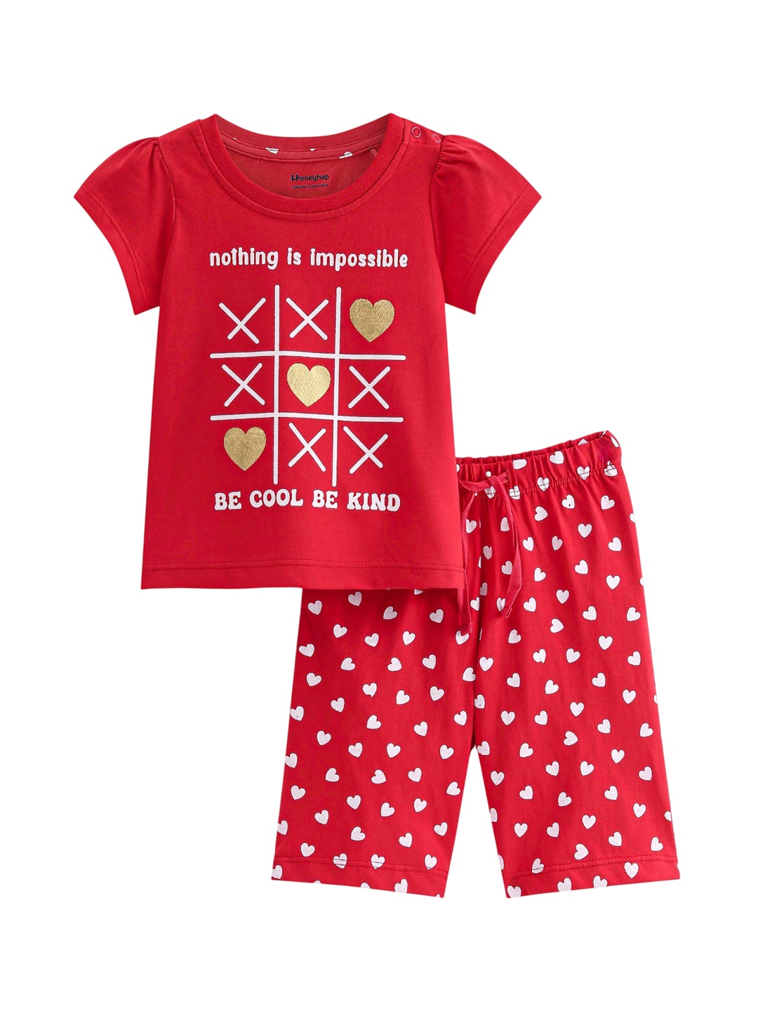 

Honeyhap Girls Printed Night suit, Red