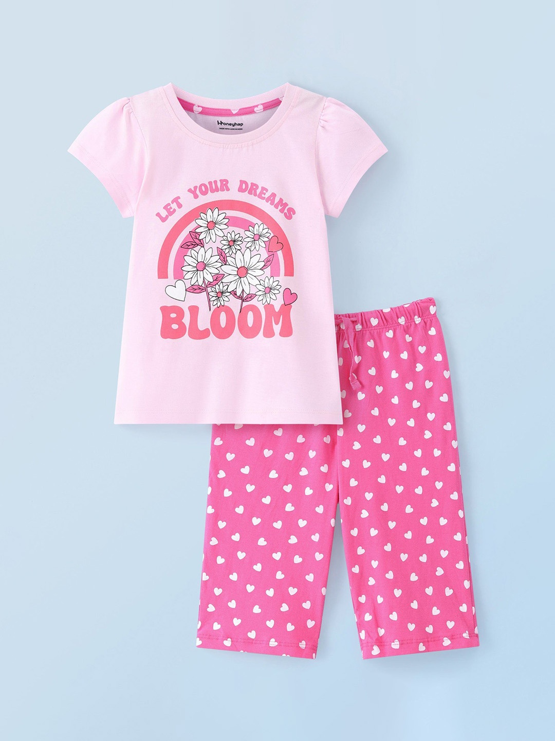 

Honeyhap Girls Printed Night suit, Pink