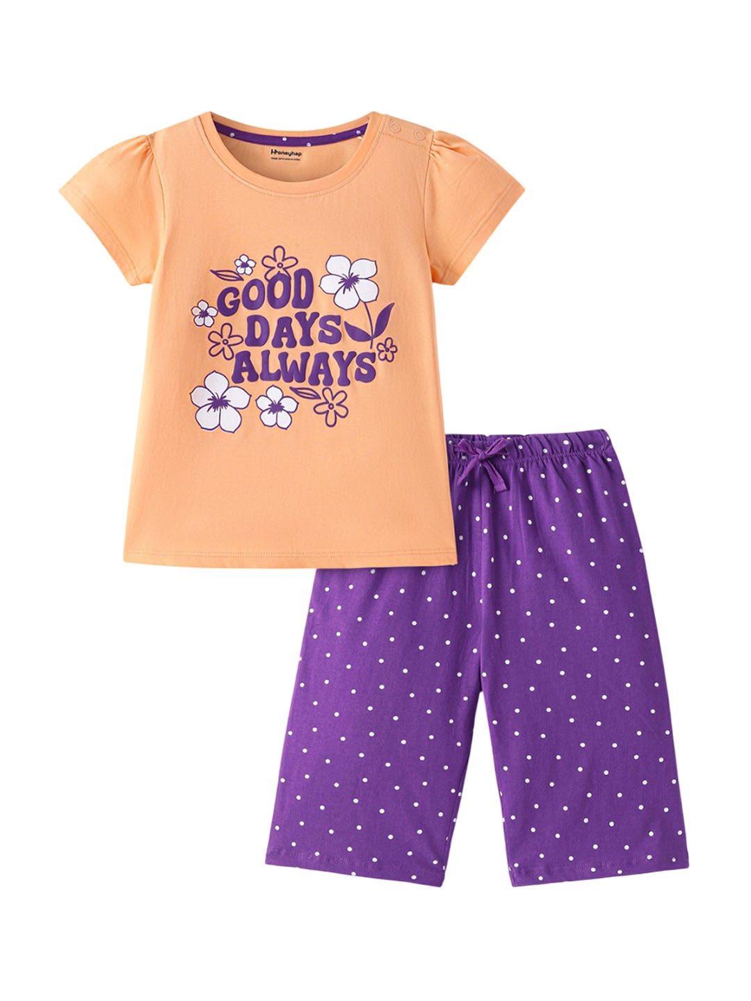 

Honeyhap Girls Printed Night suit, Orange