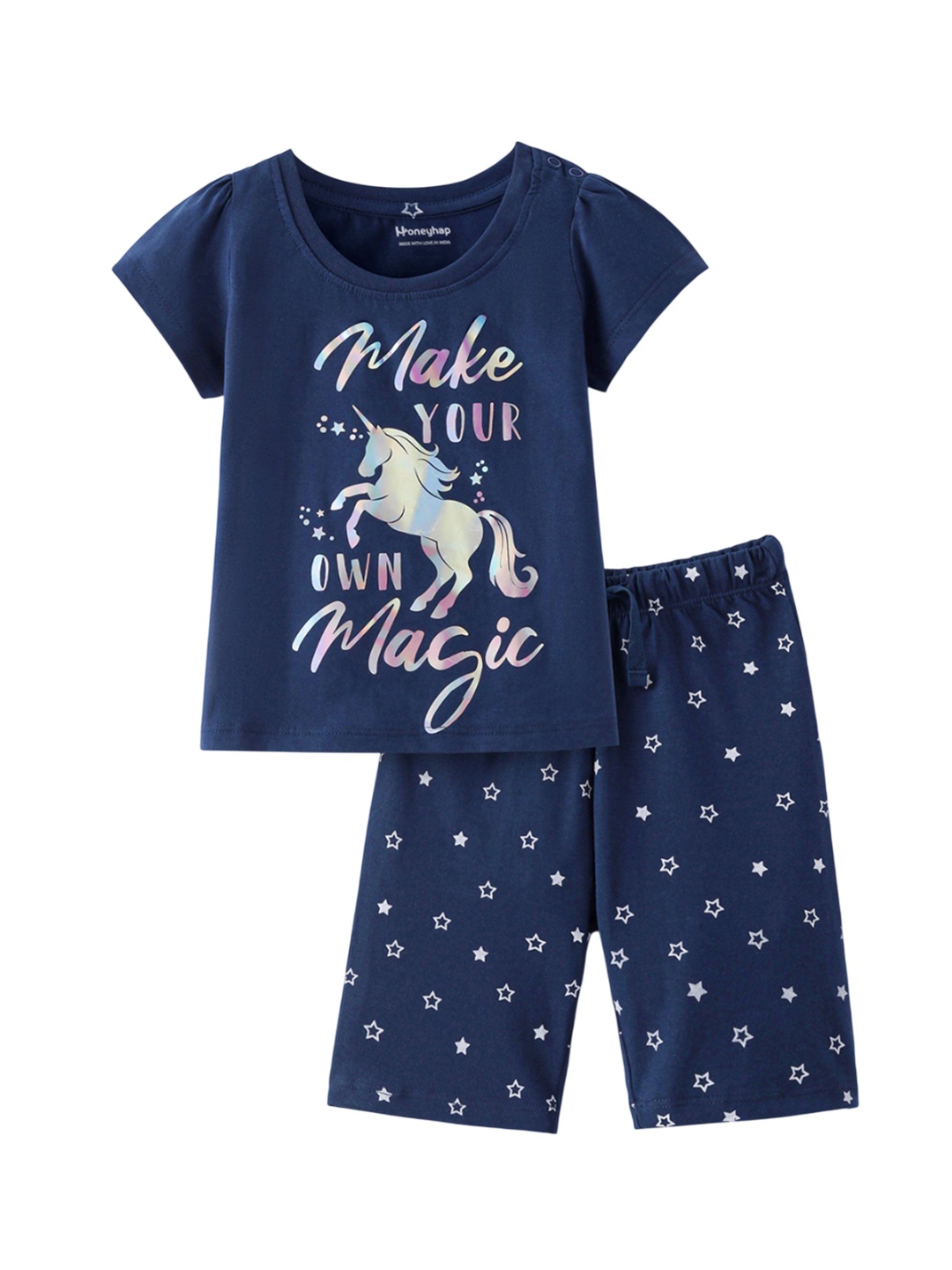 

Honeyhap Girls Printed Night suit, Navy blue