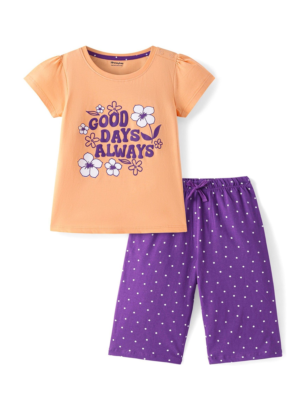 

Honeyhap Girls Printed Night suit, Orange