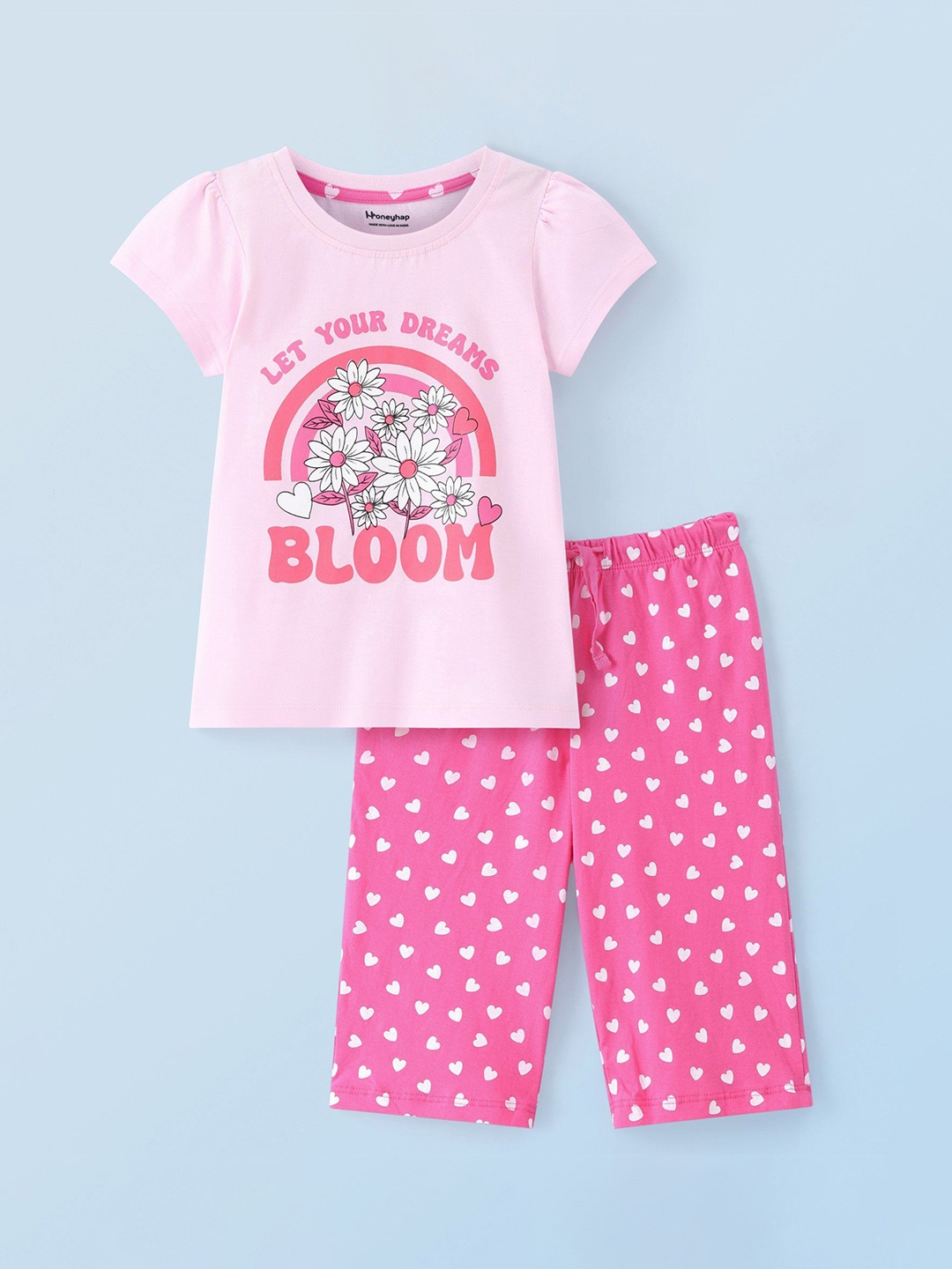 

Honeyhap Girls Printed Night suit, Pink