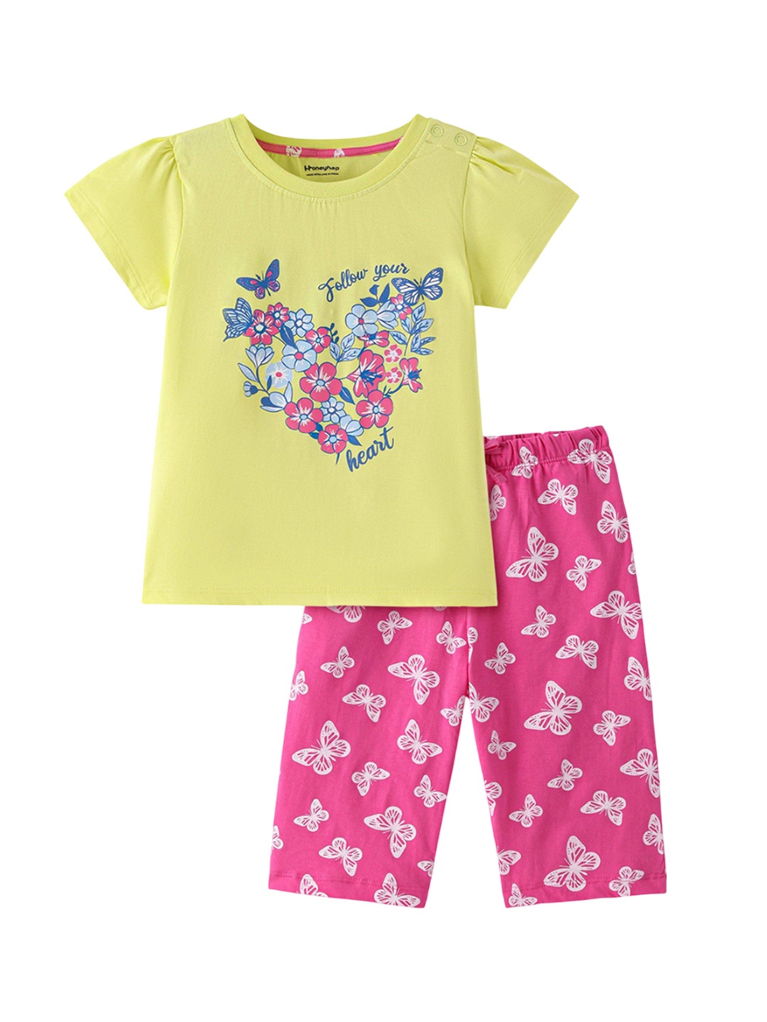 

Honeyhap Girls Printed Night suit, Yellow