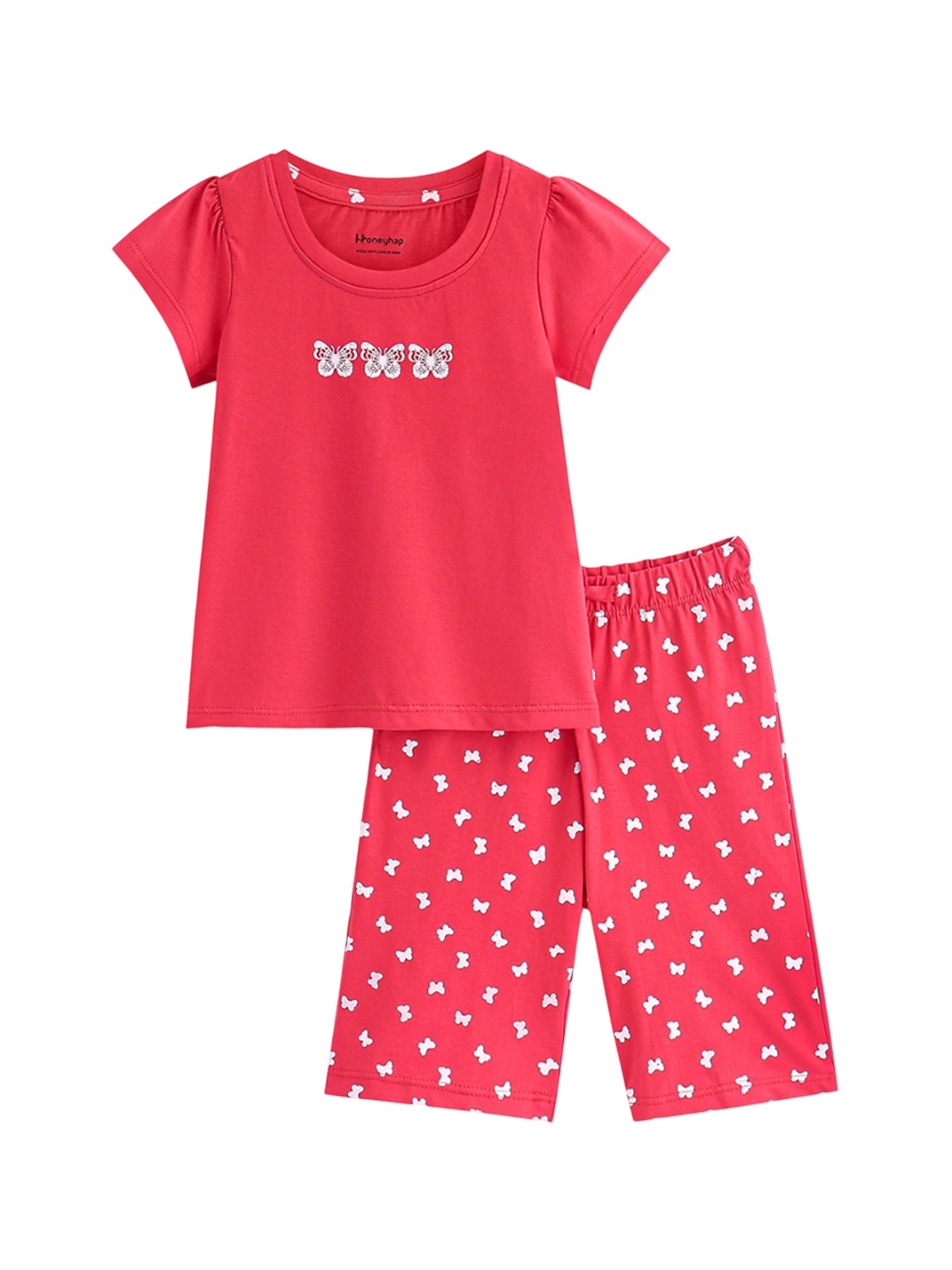 

Honeyhap Girls Printed Night suit, Red