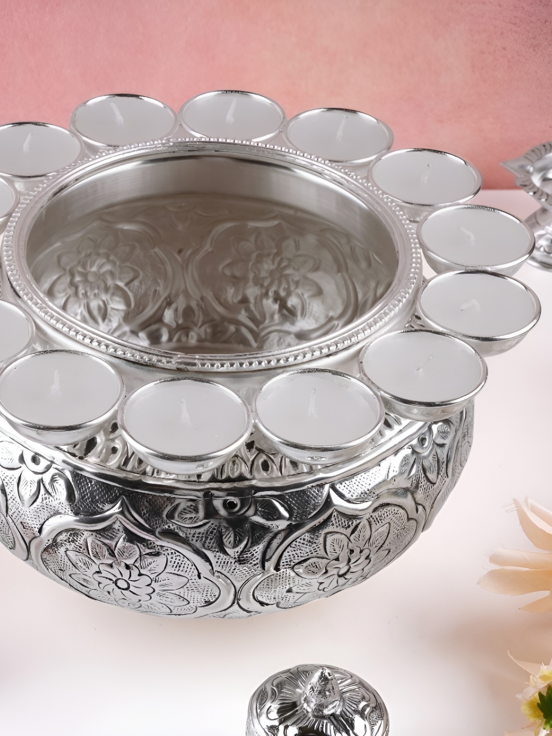 

THE HOME CO. Silver-Plated Textured Urli Diya