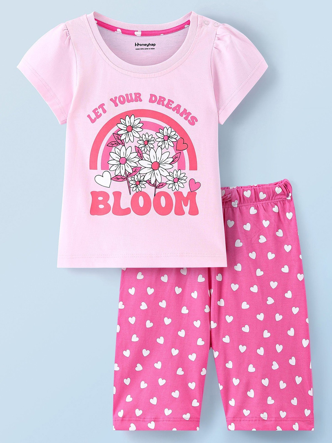 

Honeyhap Girls Printed Night suit, Pink