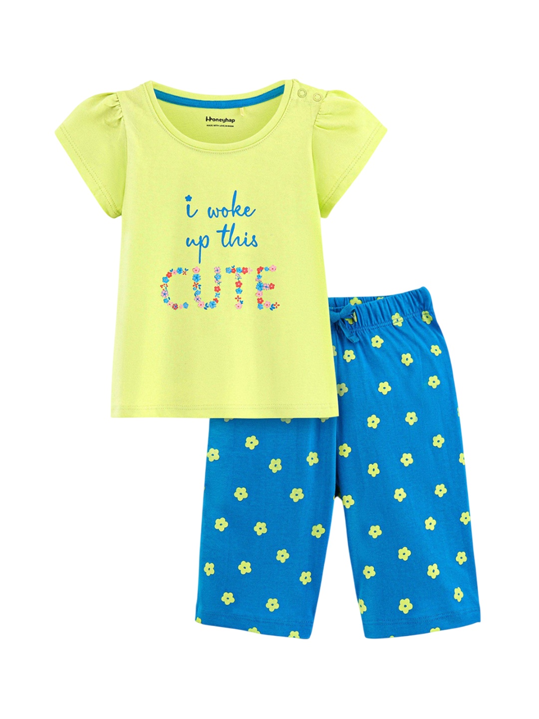 

Honeyhap Girls Printed Night suit, Lime green