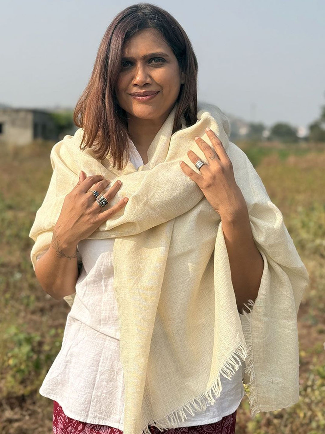 

Chidiyaa Sardi Ki Dhoop Alpine Glow Pure Wool Zari Shawl, Off white