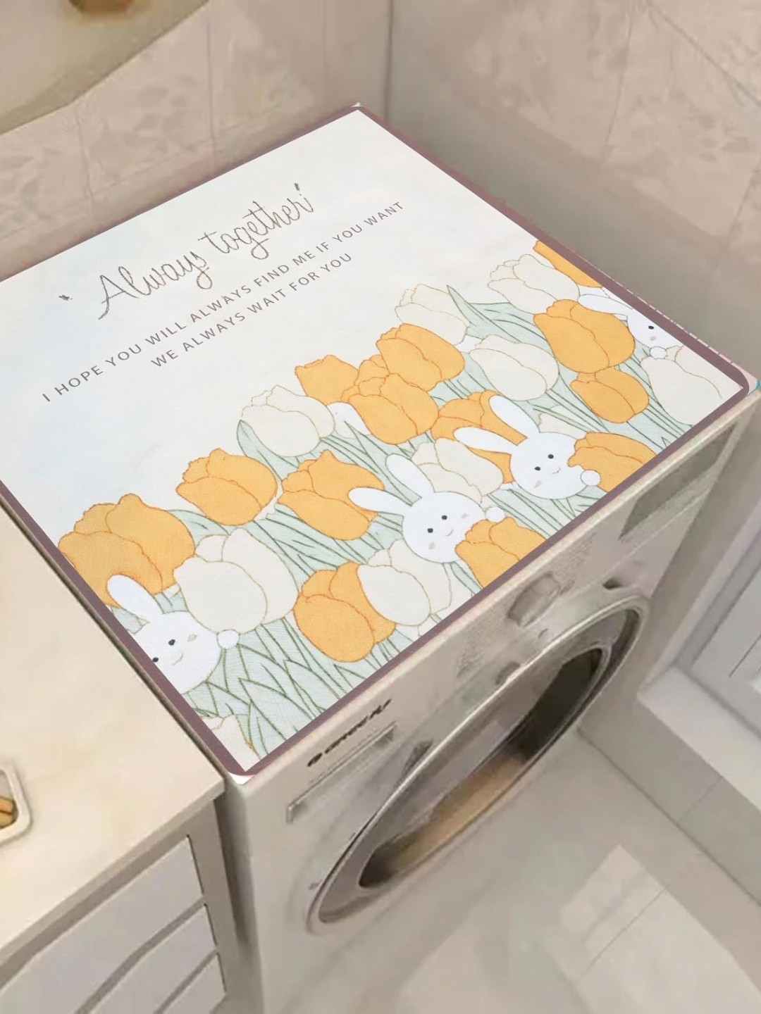 

HomeCloud White & Yellow Floral Printed Non-Slip Washing Machine Top Protector Mat