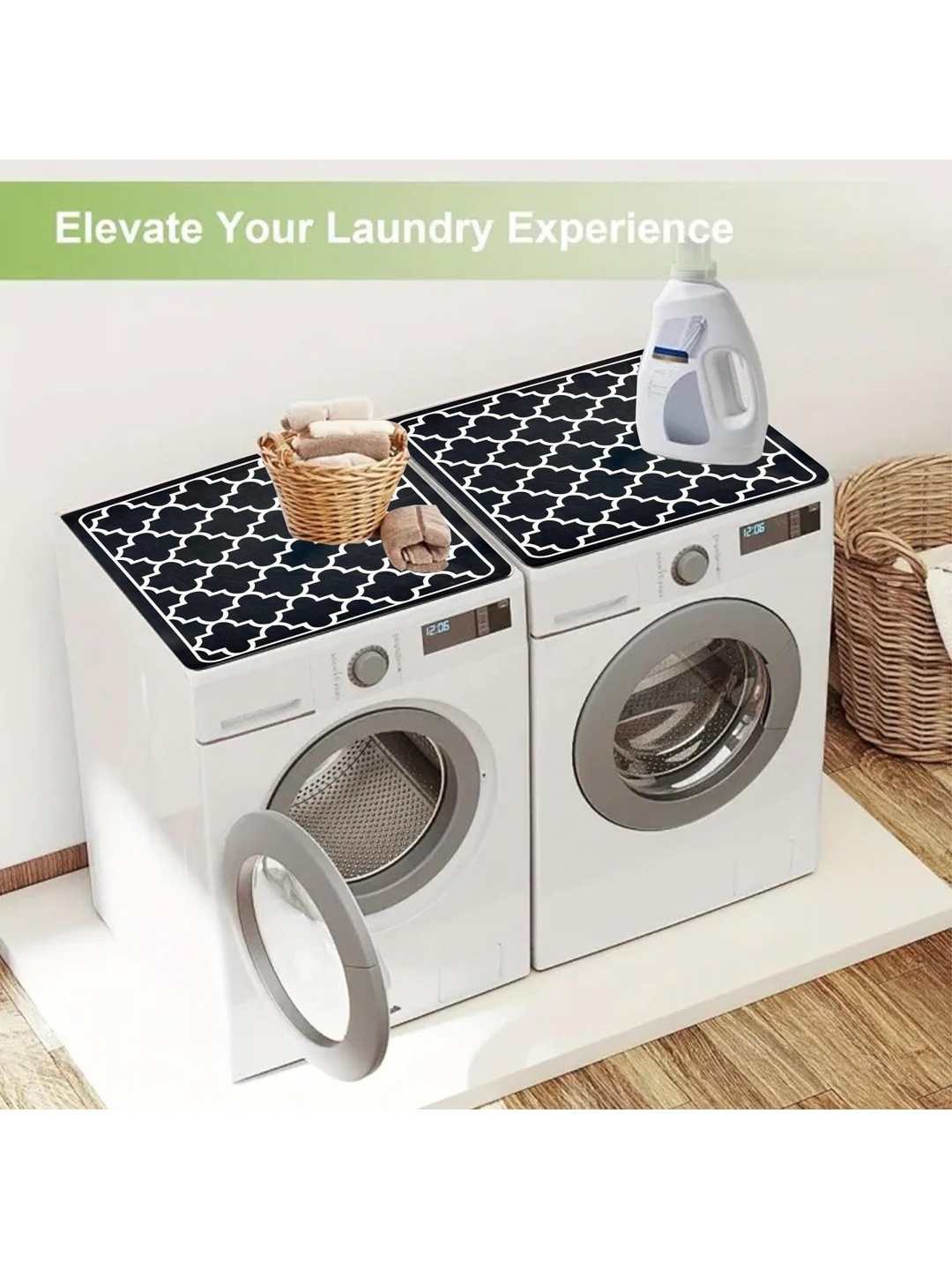 

HomeCloud Black & White Printed Non-Slip Washing Machine Top Protector Mat