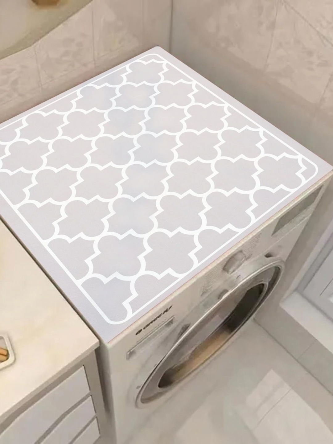 

HomeCloud Grey & White Printed Non-Slip Washing Machine Top Protector Mat