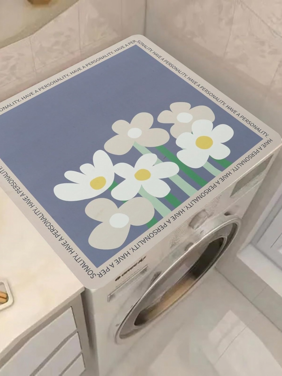 

HomeCloud Grey & White Floral Printed Non-Slip Washing Machine Top Protector Mat