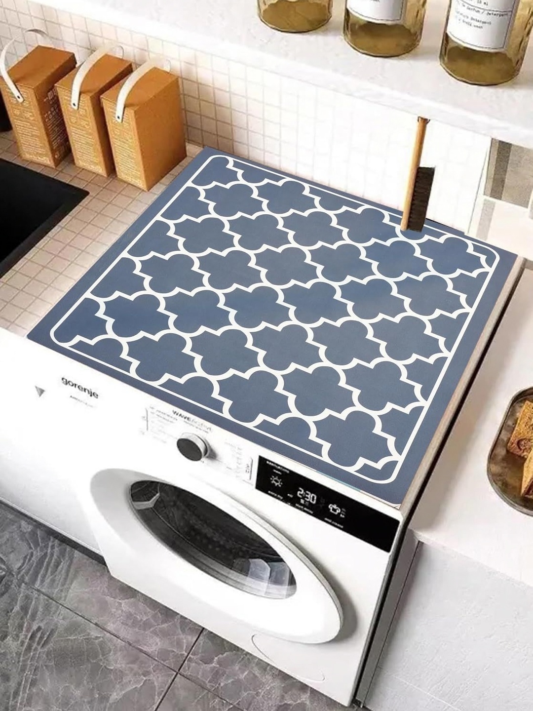 

HomeCloud Blue & White Printed Non-Slip Washing Machine Top Protector Mat