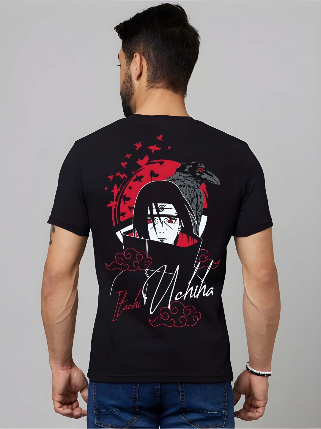 

KAIDO Men Naruto Graphic Printed Round Neck Cotton T-shirt, Black