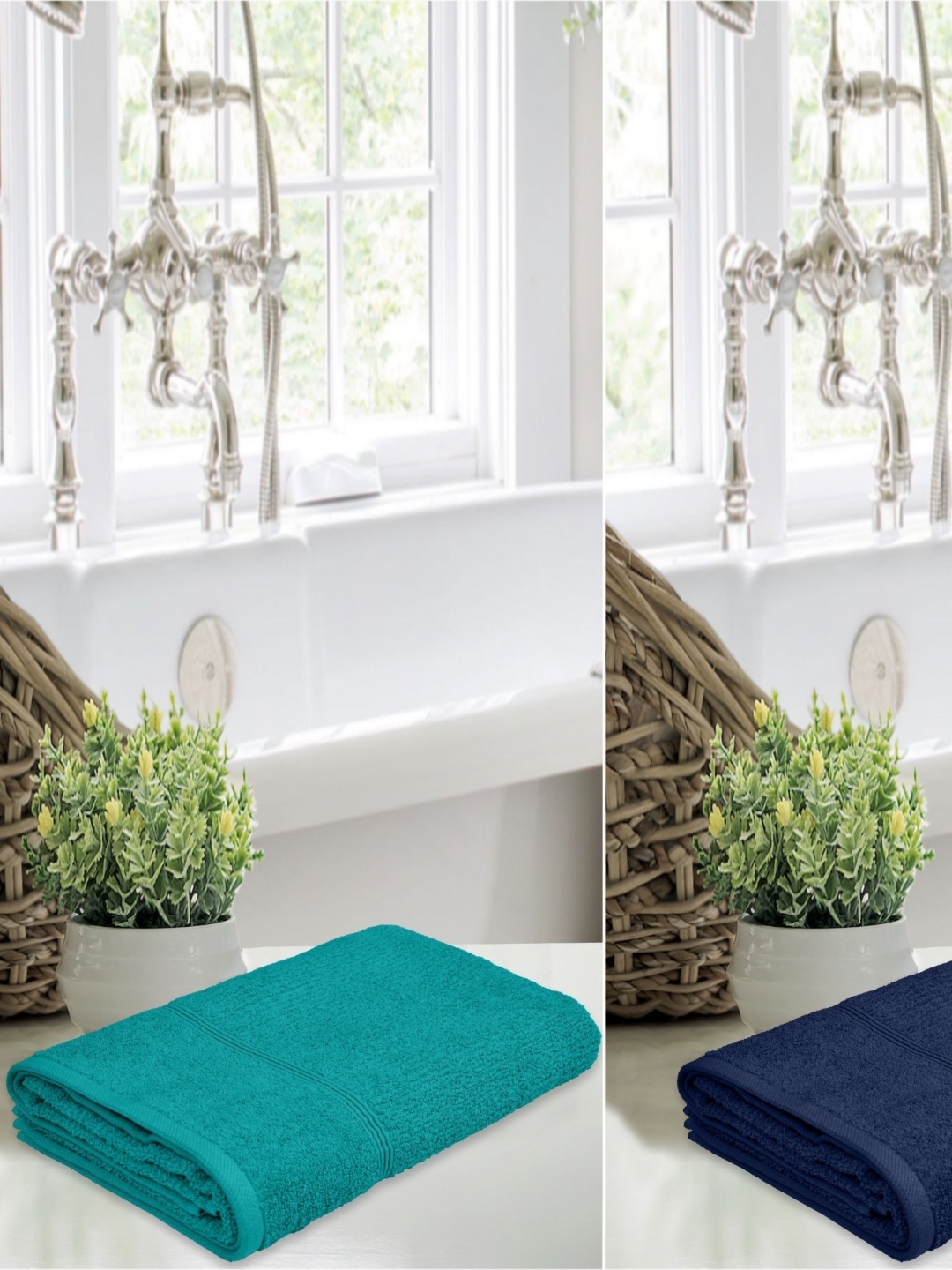 

LERELIABLE Luxury Teal Green & Blue 2 Pieces Cotton 400 GSM Bath Towels