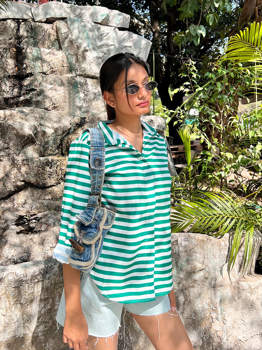 

Stylecast X Hersheinbox Women Pure Cotton Striped Casual Shirt, Green