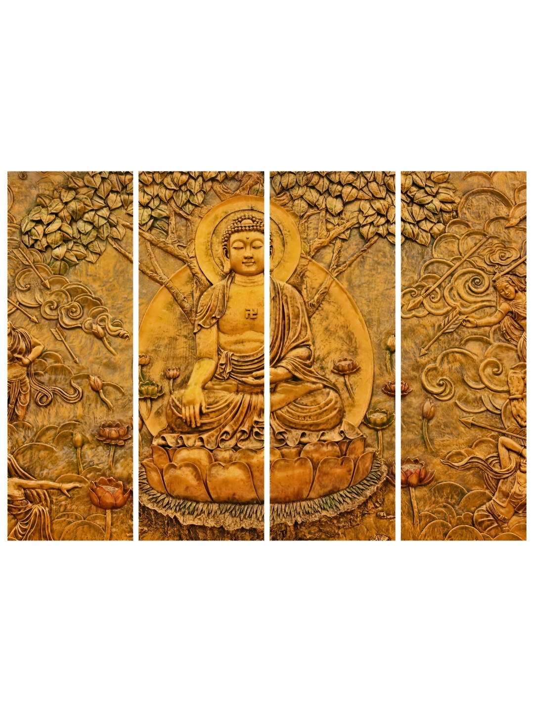 

Inephos Brown 4 Pieces Buddha Religious Printed Canvas Wall Art