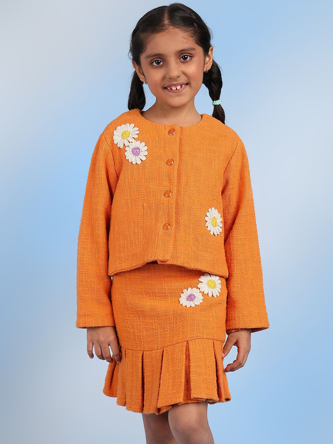 

The Tribe Kids Girls Embroidered Jacket With Skirt, Orange