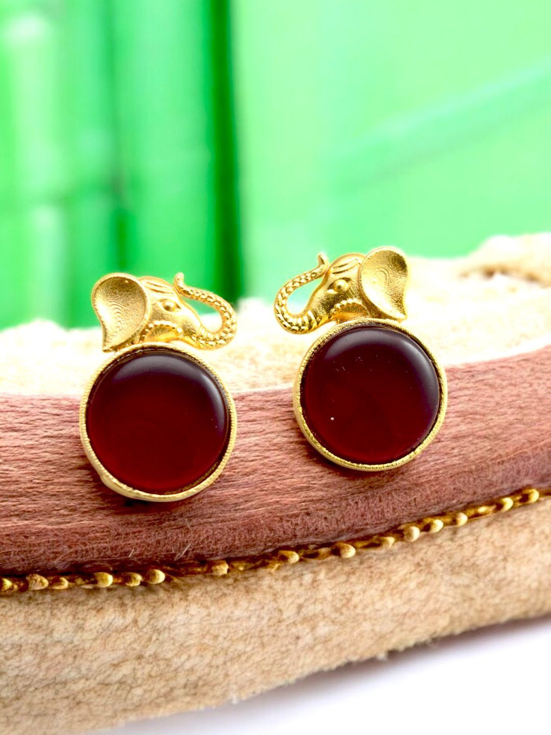 

TISHUL JEWELS Gold-Plated Artificial Stones Studded Contemporary Shaped Drop Earrings, Maroon